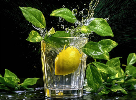 water from jug pouring into glass on wooden table outdoorsの写真素材