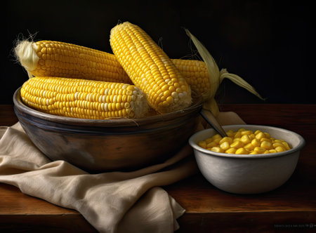 fried corn with butter and seasoningsの写真素材