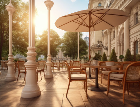 Table of food center tuscan style town in the evening,tuscana town. Created with Generative AI technology.の写真素材