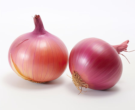 Red whole and sliced onion, isolated on white background Created with Generative AI technologyの素材