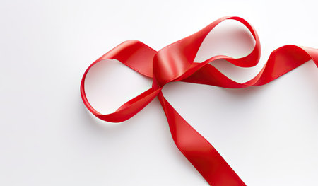 Delicate red wavy ribbon isolated on white background. New Year or Christmas holidays decoration concept Created with Generative AI technologyの素材