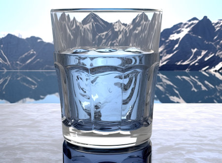 Pouring water into a glass against the nature background Created with Generative AI technologyの素材