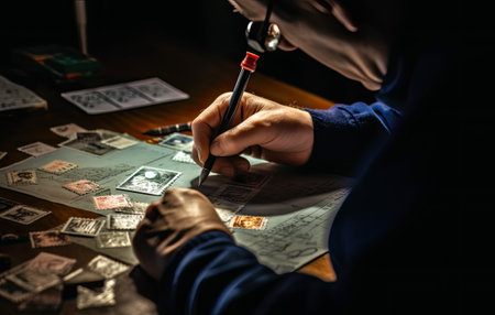 Middle aged businessman in casual clothes making notes in notepad while sitting in his office Created with Generative AI technologyの素材