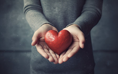 A red heart in the hands for the Valentine's Dayの素材
