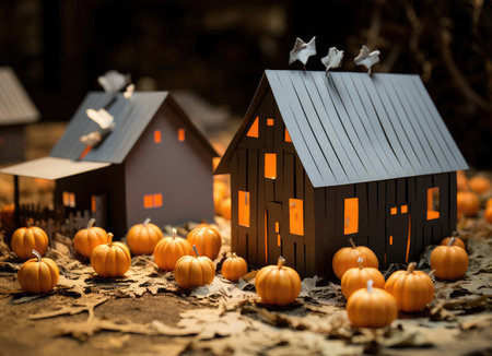 Home autumn decor with cozy fabric pumpkins. Thanksgiving and Halloween conceptの素材