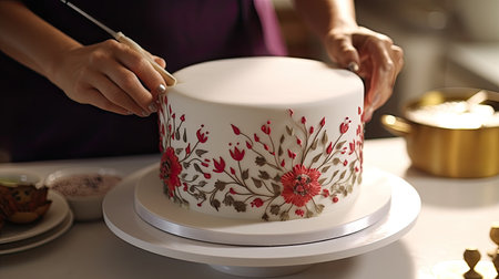 the art of cake decorating in a modern way. the smooth, unadorned surface of the cake and a few strategic, minimalist decorations that convey the holiday spiritの素材