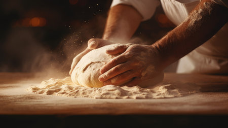 the hands of the baker, the precision and beauty of dough preparation for holiday bread or pastries. the texture of the dough and the hands of the baker, with minimalistic, tasteful props that complement the sceneの素材