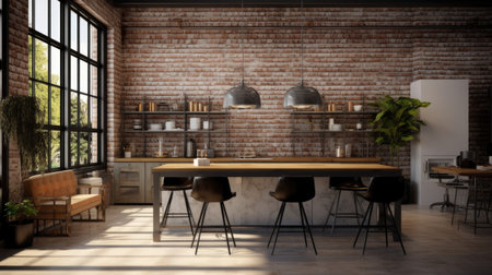 an indoor space with a striking white wall, a textured brick back wall, and sleek black tile flooring, perfect for modern interior design conceptsの素材
