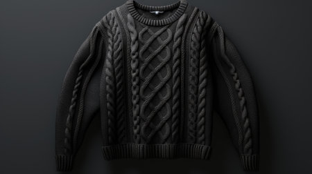 a classic black knit sweater, with an ultra-detailed rendering that captures the texture and intricate patternsの素材