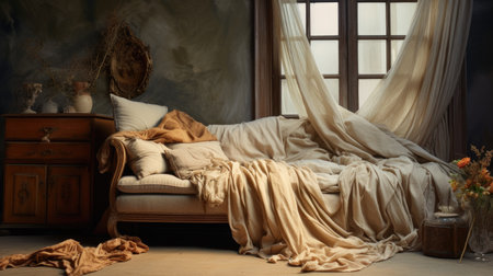 linen fabrics close-up, revealing their vivid and sophisticated texturesの素材