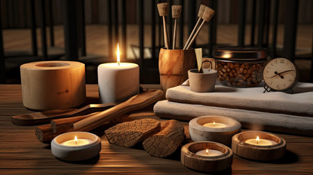a spa composition on a minimalist massage table with soft, natural lightingの素材