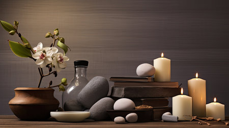 a spa composition on a minimalist massage table with soft, natural lightingの素材