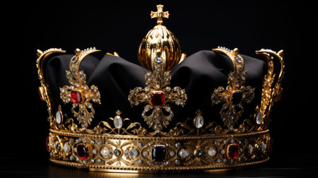 a King or Queen's Golden Crown against a dramatic black background, the intricate details and craftsmanship of the crown, highlighting its significanceの素材