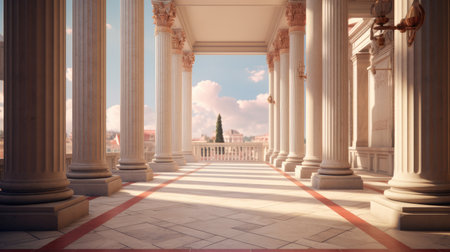 retro-style pillars in an urban setting. Showcase weathered columns with intricate details, surrounded by vintage elements to evoke a sense of nostalgiaの素材