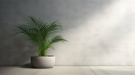 empty space for text against a concrete wall, an element of nature with palm foliage casting a soft shadow, embodying the essence of minimalismの素材