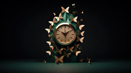 a minimalistic clock with origami elements and an Irish harp in a sleek designの素材