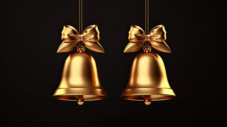a light background, highlighting the beauty of gold Christmas bells and providing ample space for text or invitationsの素材