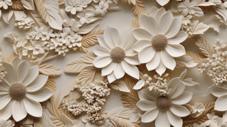 a plaster background adorned with a delicate and intricate floral pattern, capturing the essence of vintage eleganceの素材