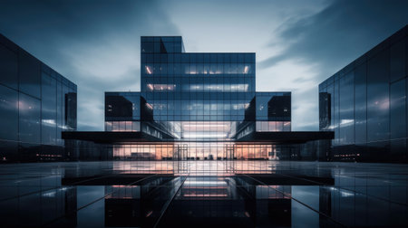 a contemporary business building, the architectural details, emphasizing the sleek and modern design, the building against a clear sky to highlight its elegance and prominenceの素材