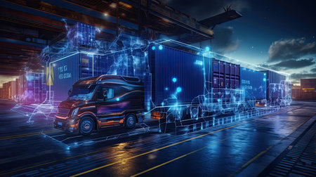 the digital transformation of transportation, emphasizing the automated processes within freight forwarders, the integration of technology to streamline freight managementの素材