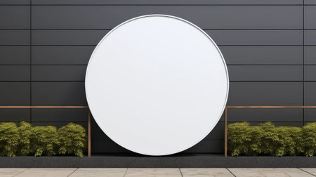 a rounded blank company sign mockup placed outdoors, a space for adding a company sign or logoの素材