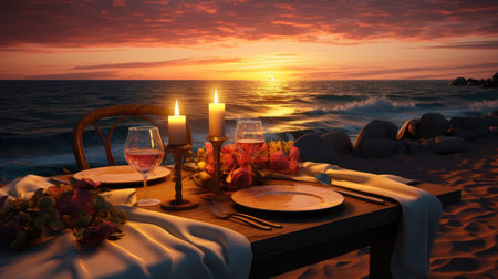 a romantic lunch on a motor yacht, a luxurious dining setup with attention to detail, capturing the ambiance and elegance of the moment in a minimalist, modern styleの素材