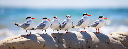 common turns on the beach, showing their natural behavior and habitat, emphasizing the simplicity and beauty of these coastal birdsの素材