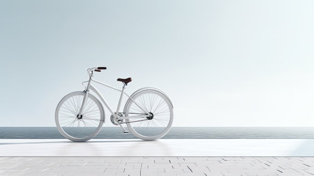 a bicycle near the beach, capturing the serene atmosphere and coastal charm, emphasizing the simplicity and tranquility of the beachside sceneの素材