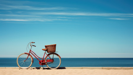 a bicycle near the beach, capturing the serene atmosphere and coastal charm, emphasizing the simplicity and tranquility of the beachside sceneの素材