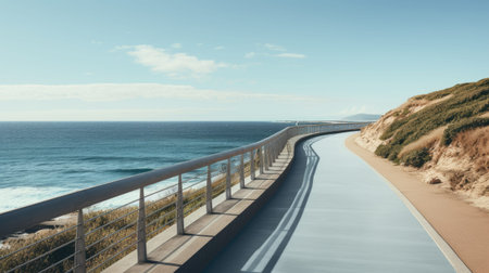 an elevated coastal path designed for walking and cycling, emphasizing a minimalist and modern styleの素材