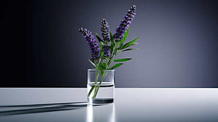 the delicate flowers in a glass on a table, creating a composition that emphasizes simplicity and elegance, statice and caspia arranged in a minimalist modern styleの素材