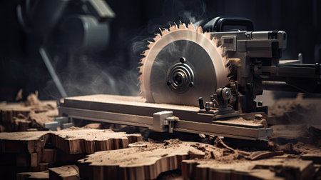 wood cutting machine, a composition or scene in a minimalist modern style, focusing on the intricate details and efficiency of the machineryの素材