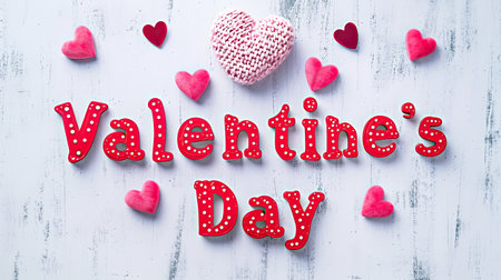 essence of Valentine's Day with the word Valentine's Day on a light background, adorned with modern minimalist hearts, crafting a visually pleasing representation of love and celebrationの素材