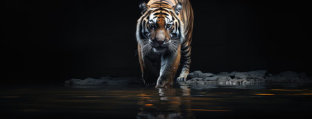 an Amur tiger walking gracefully in the water, a minimalist modern style to emphasize the wild cat's natural habitat, capturing the essence of its beauty and power with simplicityの素材
