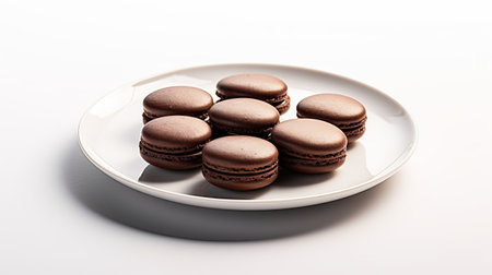 a plate filled with selectable chocolate macarons in a minimalist modern style settingの素材