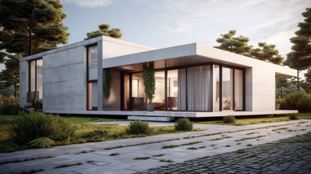 Front view of modern designed residential concrete houseの素材