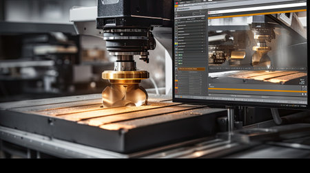 finishing metal working on a high precision grinding machine in a workshop, highlighting the precision and craftsmanship involvedの素材