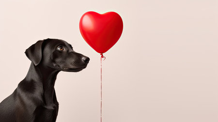 a dog holding a red heart in its mouth, conveying the essence of love and companionship on Valentine's Dayの素材