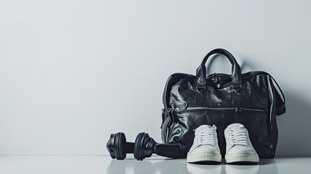 shoes, headphones, and a bag against a studio white background, capturing the essence of urban style and modern accessories with clarity and sophisticationの素材
