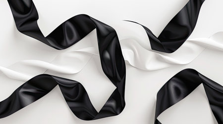 black ribbons against a pristine white background, rendered with precision, exuding simplicity and sophisticationの素材