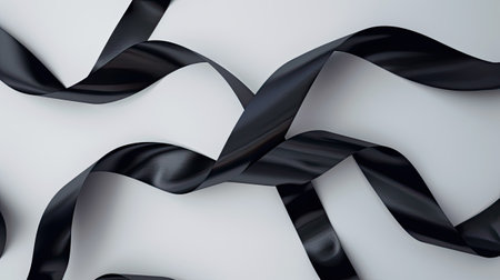 black ribbons against a pristine white background, rendered with precision, exuding simplicity and sophisticationの素材