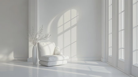 a luxury white interior bedroom, The pristine white decor exudes sophistication and tranquility, inviting viewers to envision their ideal sanctuaryの素材
