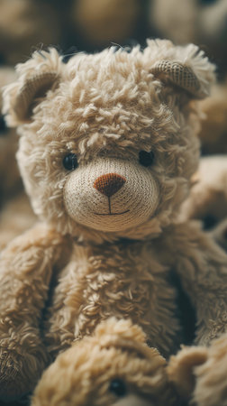 teddy bear doll in a collection, highlighting their unique characteristics and expressio.の素材