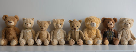 teddy bear doll in a collection, highlighting their unique characteristics and expressio.の素材