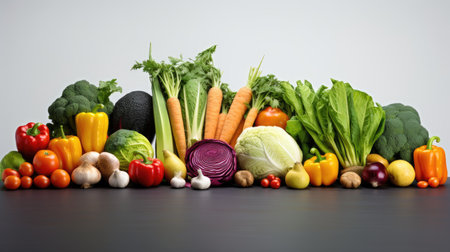 fresh vegetables meticulously arranged in a colorful food pattern, providing ample copy space and highlighting the diverse array of nutritious ingredients essential for healthy eatingの素材