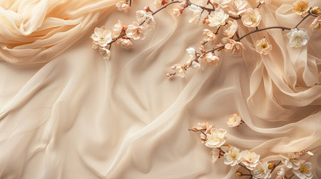 a light-colored costume adorned with flowers as decor, captured from a top-down perspective, offering ample copy space for various design needsの素材