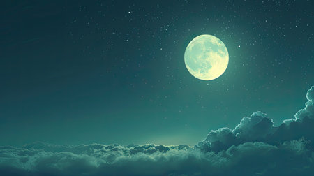 the full moon illuminating the night sky during the holy month of Ramadan, evoking a sense of serenity and spirituality amidst the peaceful darknessの素材