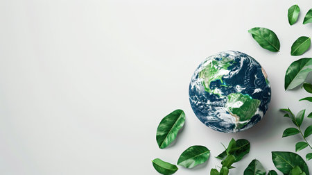 the green planet Earth against a pristine white background, leaving ample empty space for text, This concept emphasizes the significance of Earth Day and environmental awarenessの素材