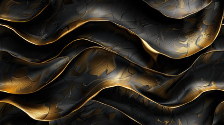 luxurious golden waves cascading over a matte black backdrop, gracefully intertwining to create a captivating sense of movement and elegance. SEAMLESS PATTERNの素材