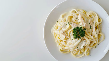 a pristine white plate, set against a backdrop of matching white background, desk, and wall, offering ample room for text or captionsの素材